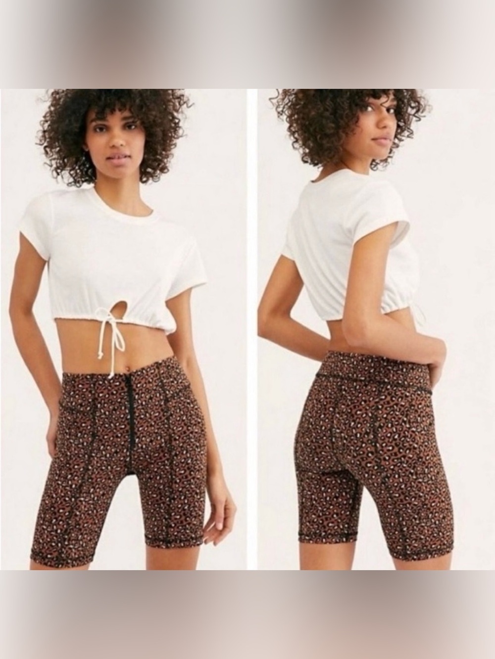 Free People Leopard-Print Athletic Bike Shorts - Brown, Black & White